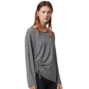 Allsaints Ryder Lin Black Striped Side Drawstring Long Sleeve Cotton Linen Top M